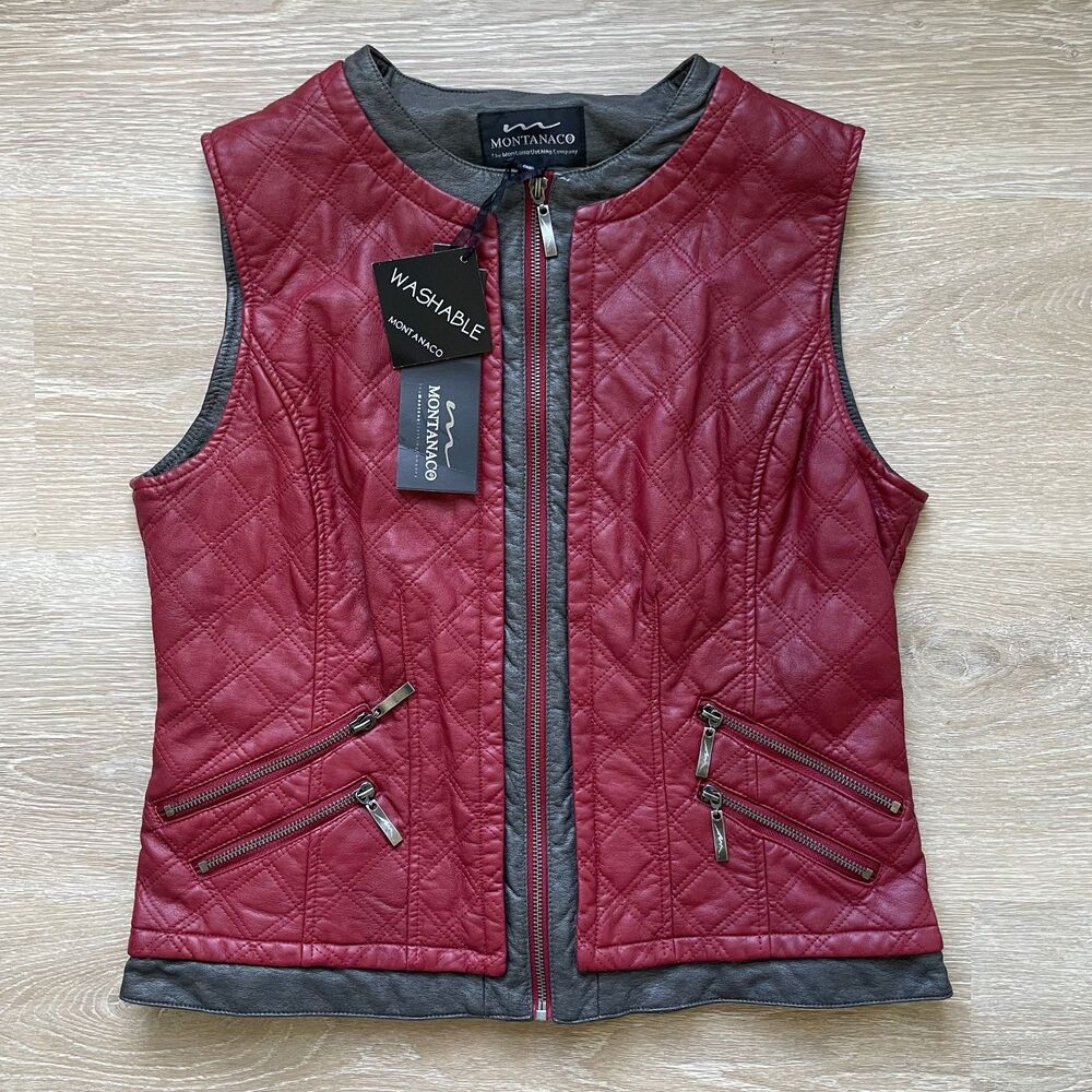 Montanaco Faux Leather Red Quilted Vest (NWT)